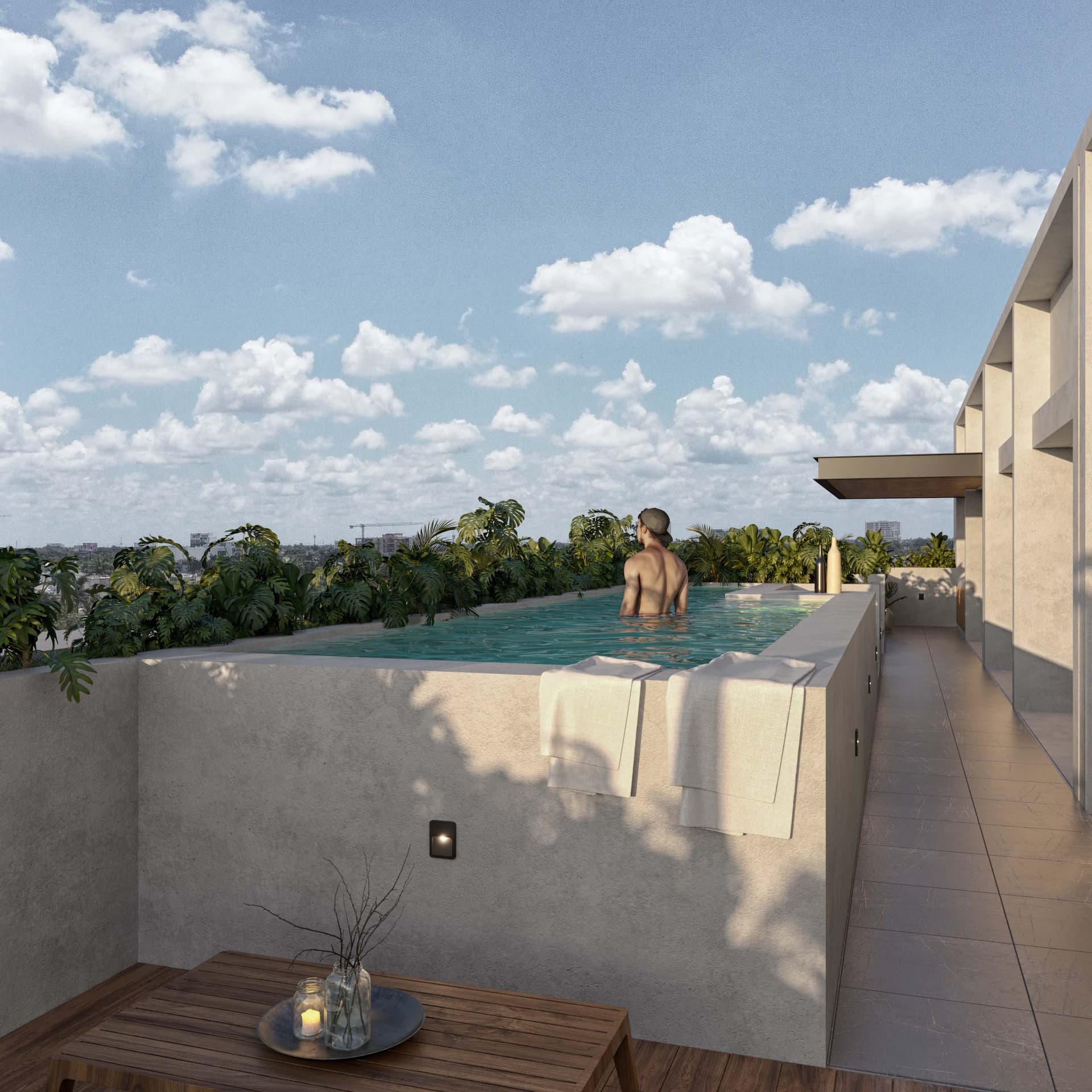 Piscina en azotea con vista panorámica a la Colonia México, Mérida — HALVO